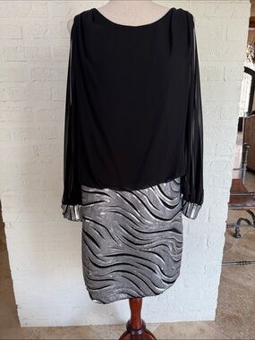 Black Chiffon with Silver Sequin Zebra Skirt bottom. Dress